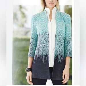 Misook Ombre Mixed
Print ¾ Sleeve Blue Blazer Knit Jacket Size S.